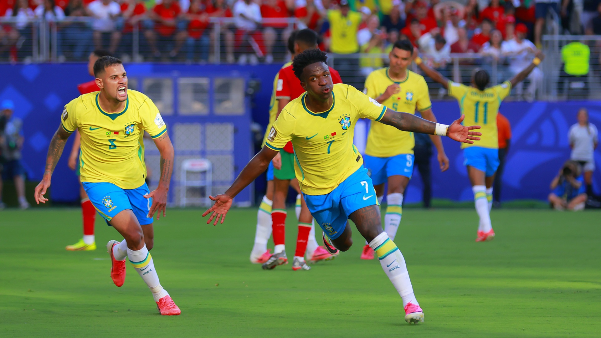 Vinicius Junior of Brazil celebrates scoring at World Cup 2026