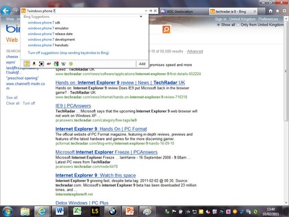 IE9 search query