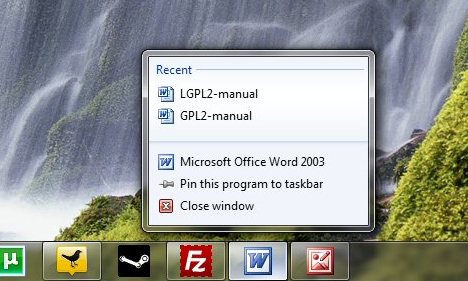 windows 7 jumplist