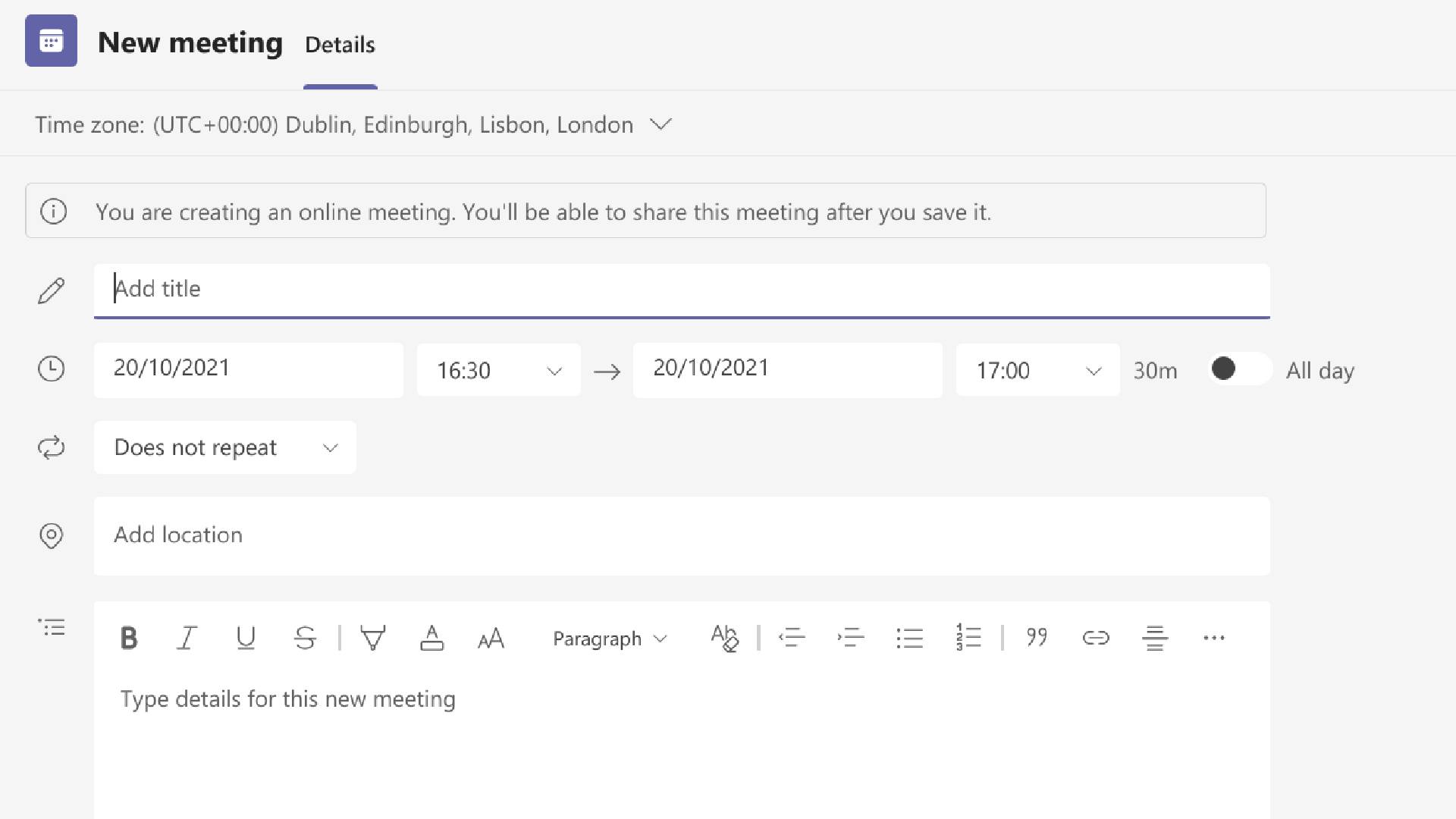 Microsoft Teams Scheduling Form