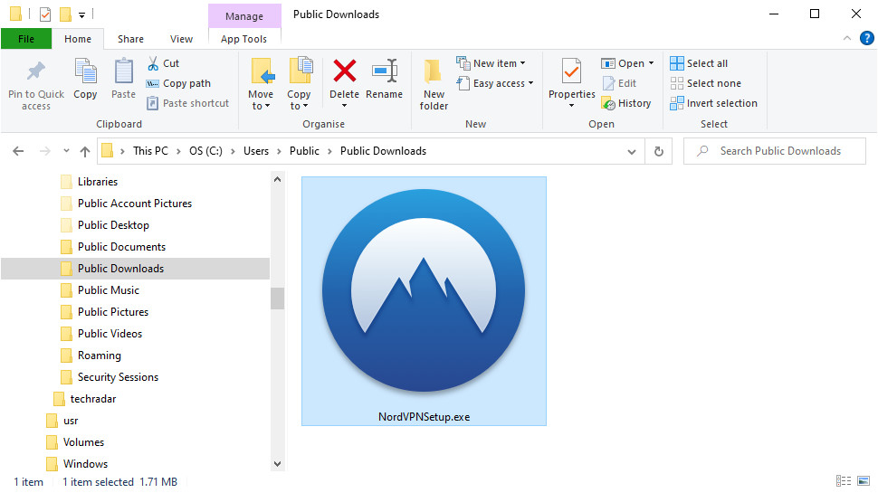 NordVPN Windows installer file