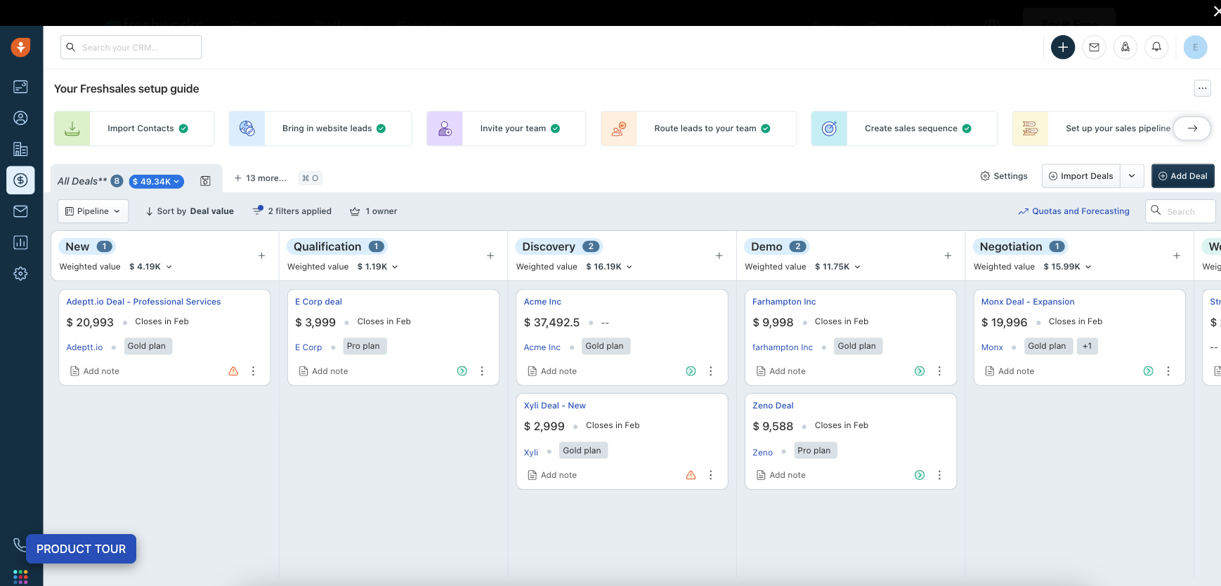 Screenshot of freshsales CRM