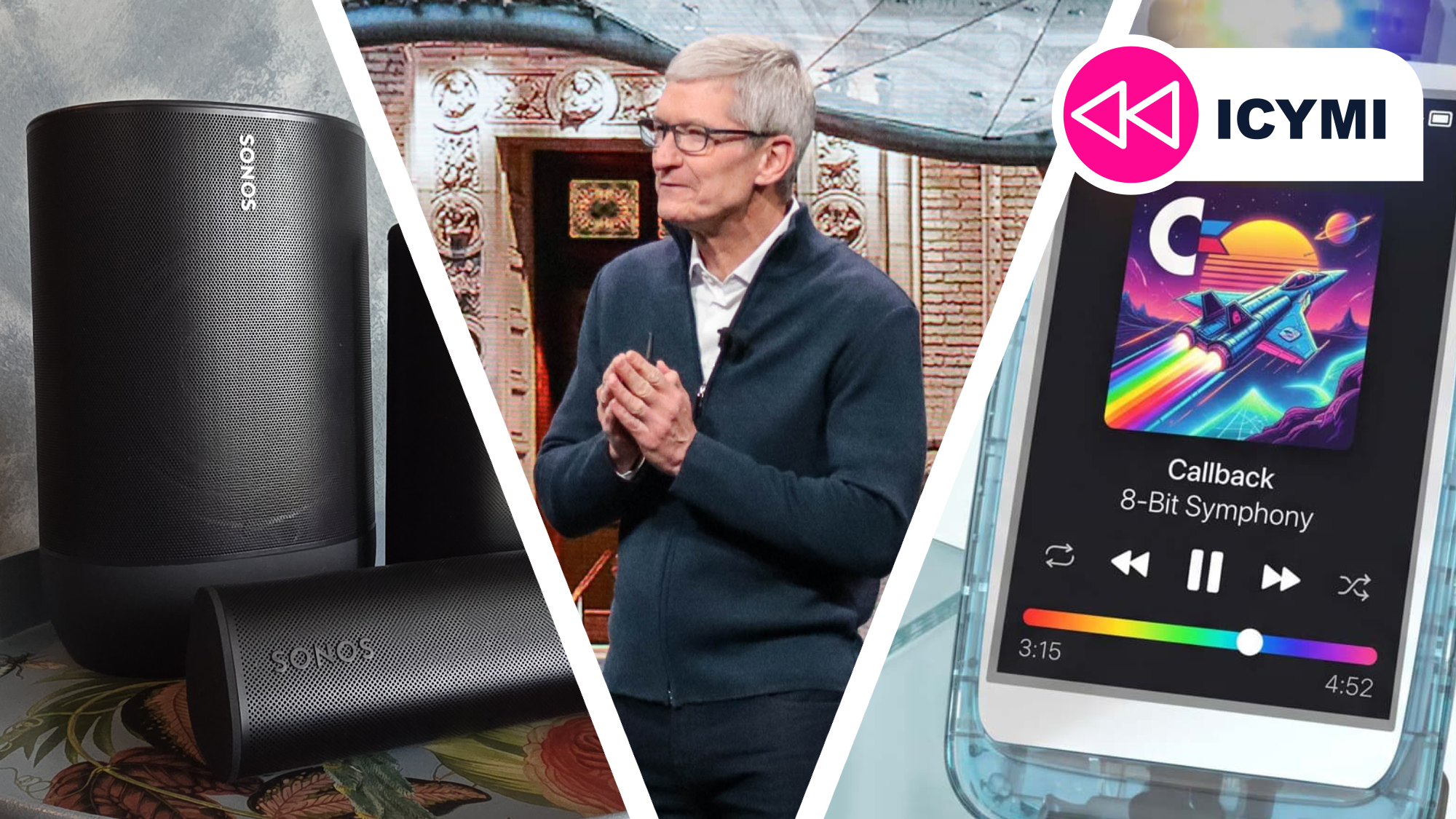 Sonos speakers, Tim Cook, and the new Commodore flip phone