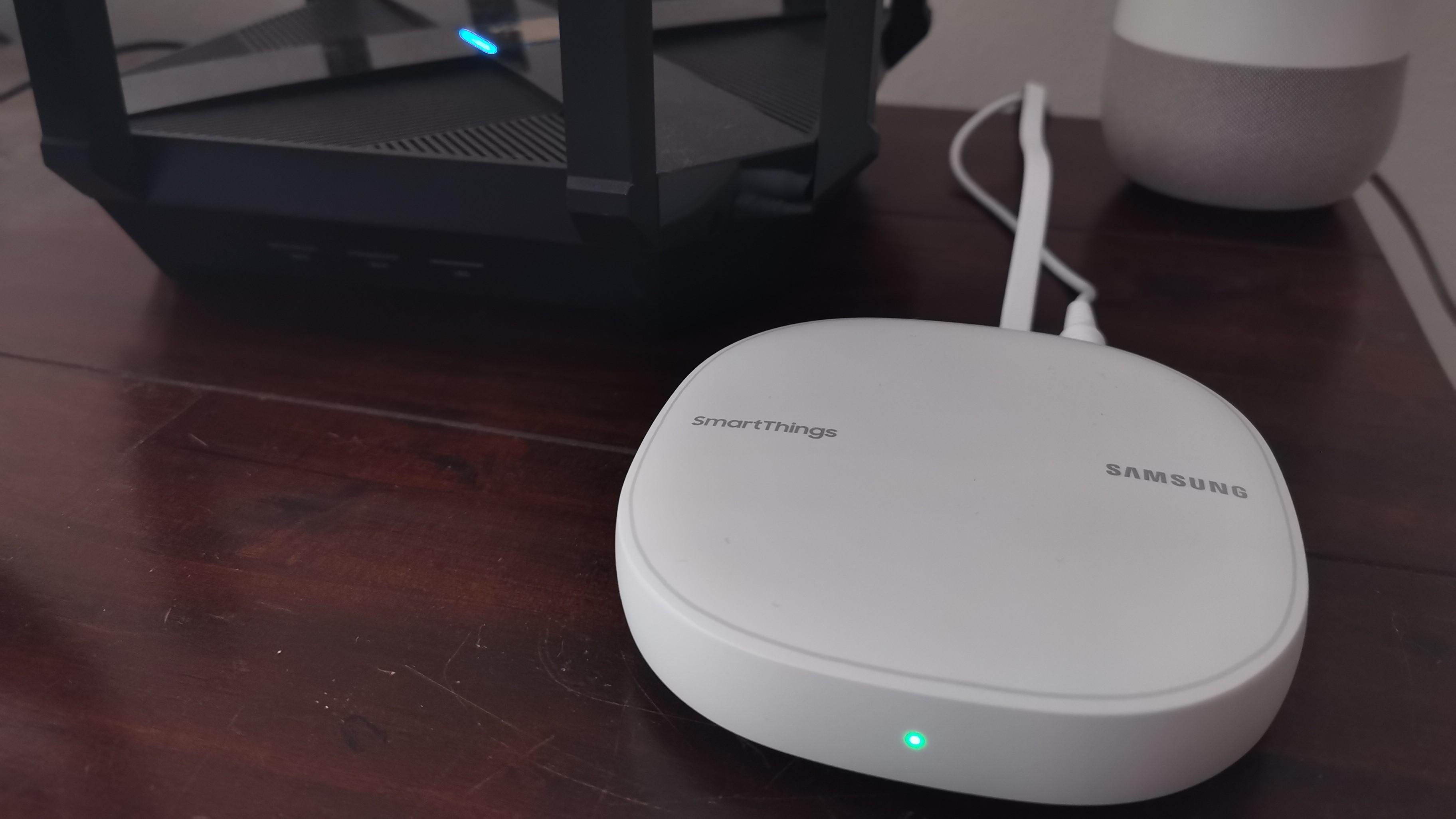 The SmartThings hub plugs directly into your router and acts as the point of contact for the other sensors.