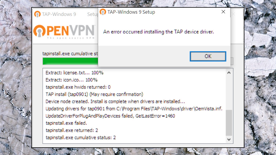 The OpenVPN installer attempts to install a TAP adapter as well as its own code