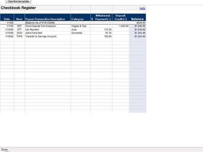 Checkbook register