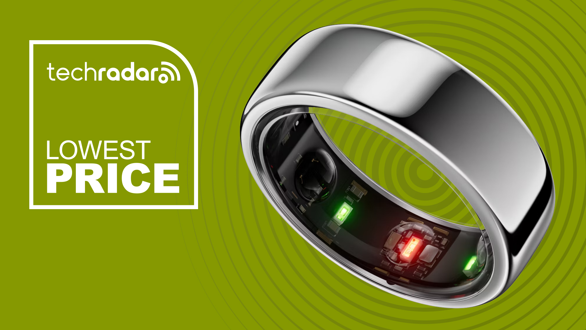 oura ring 3 on a green background with the text lowest price
