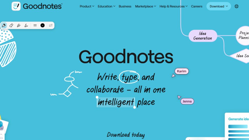 Website screenshot of GoodNotes (November, 2025)