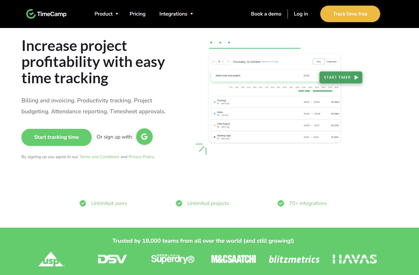 TimeCamp webpage
