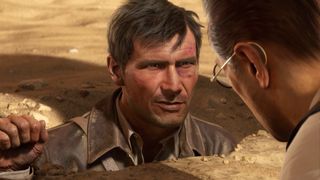 Indiana Jones is interrogated by an unsavory villain