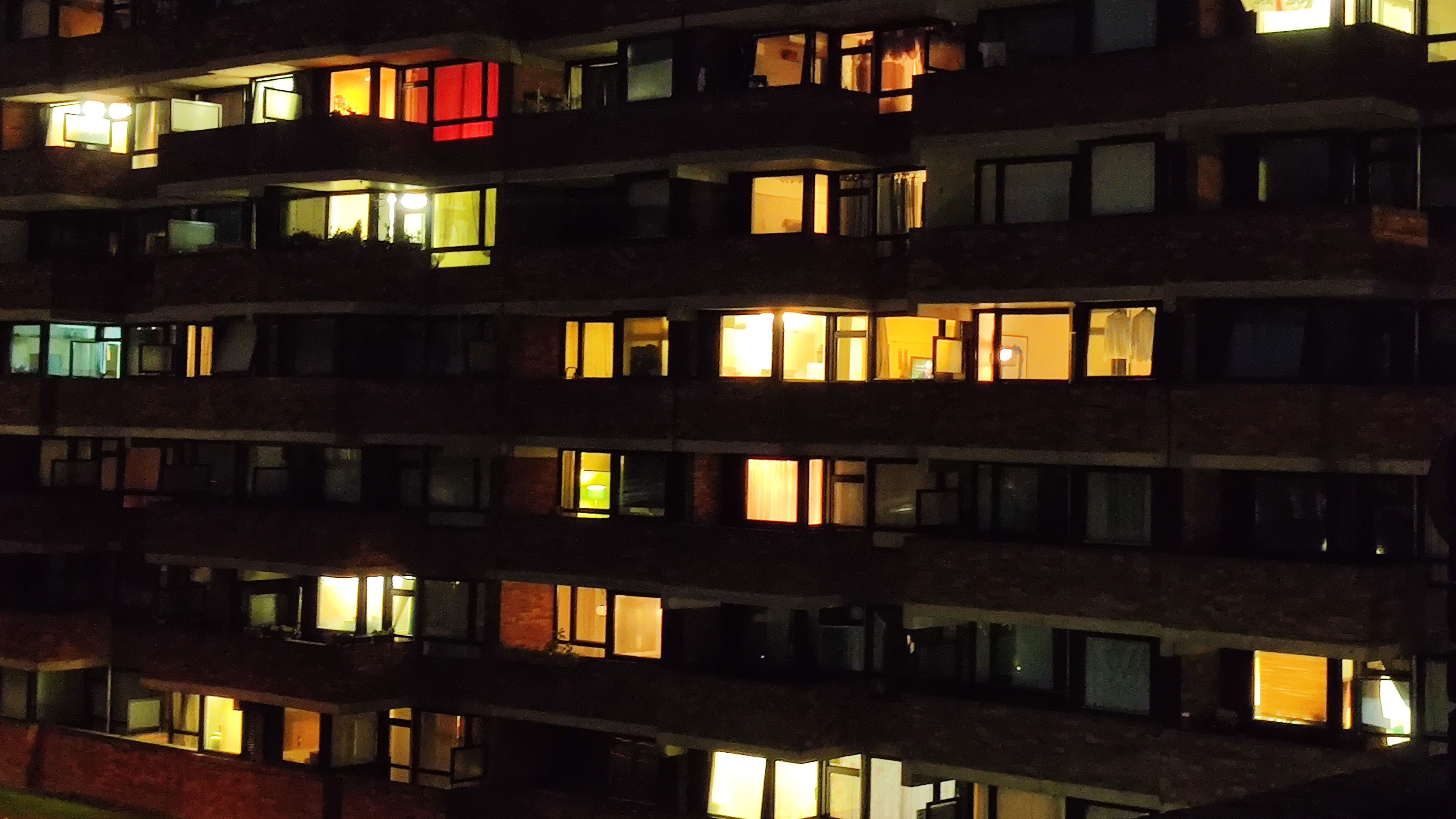 A block of flats at night &amp;ndash; there's no much detail, but the colors come through well. (Image credit: TechRadar)