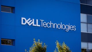 Closeup of DELL Technologies logo sign on the company headquarters office building in Silicon Valley, SF Bay Area.
