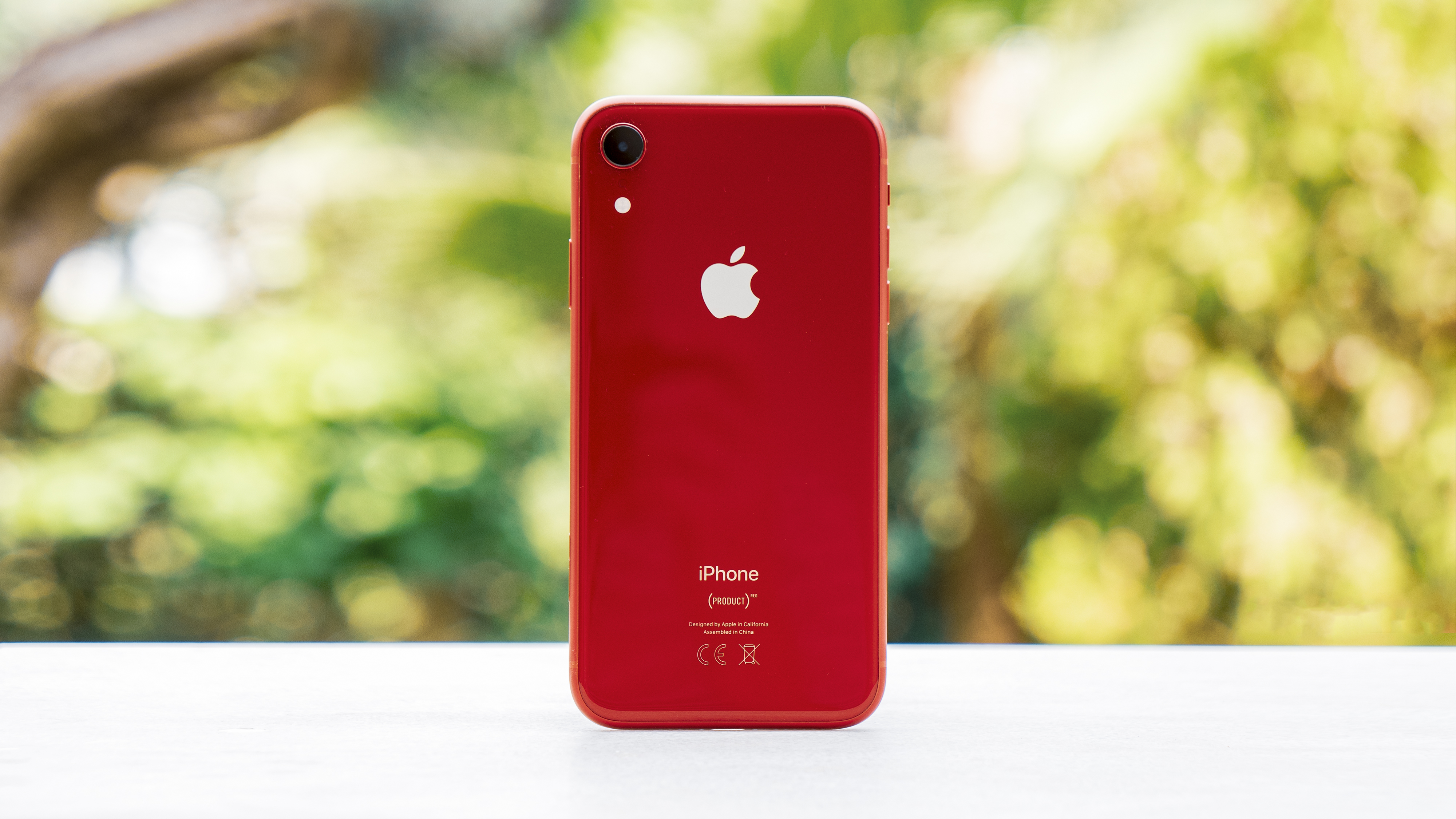 An iPhone XR from the back, in red