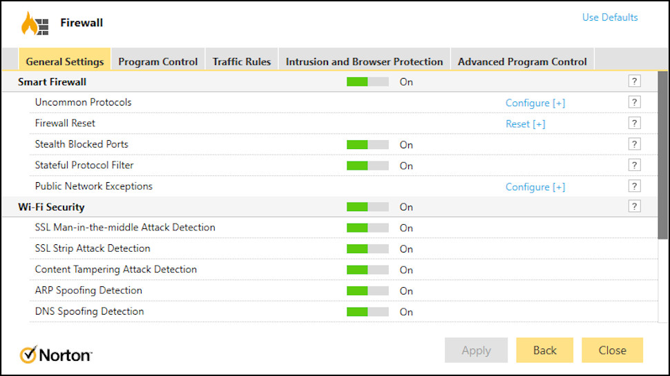 Norton Smart Firewall General Settings