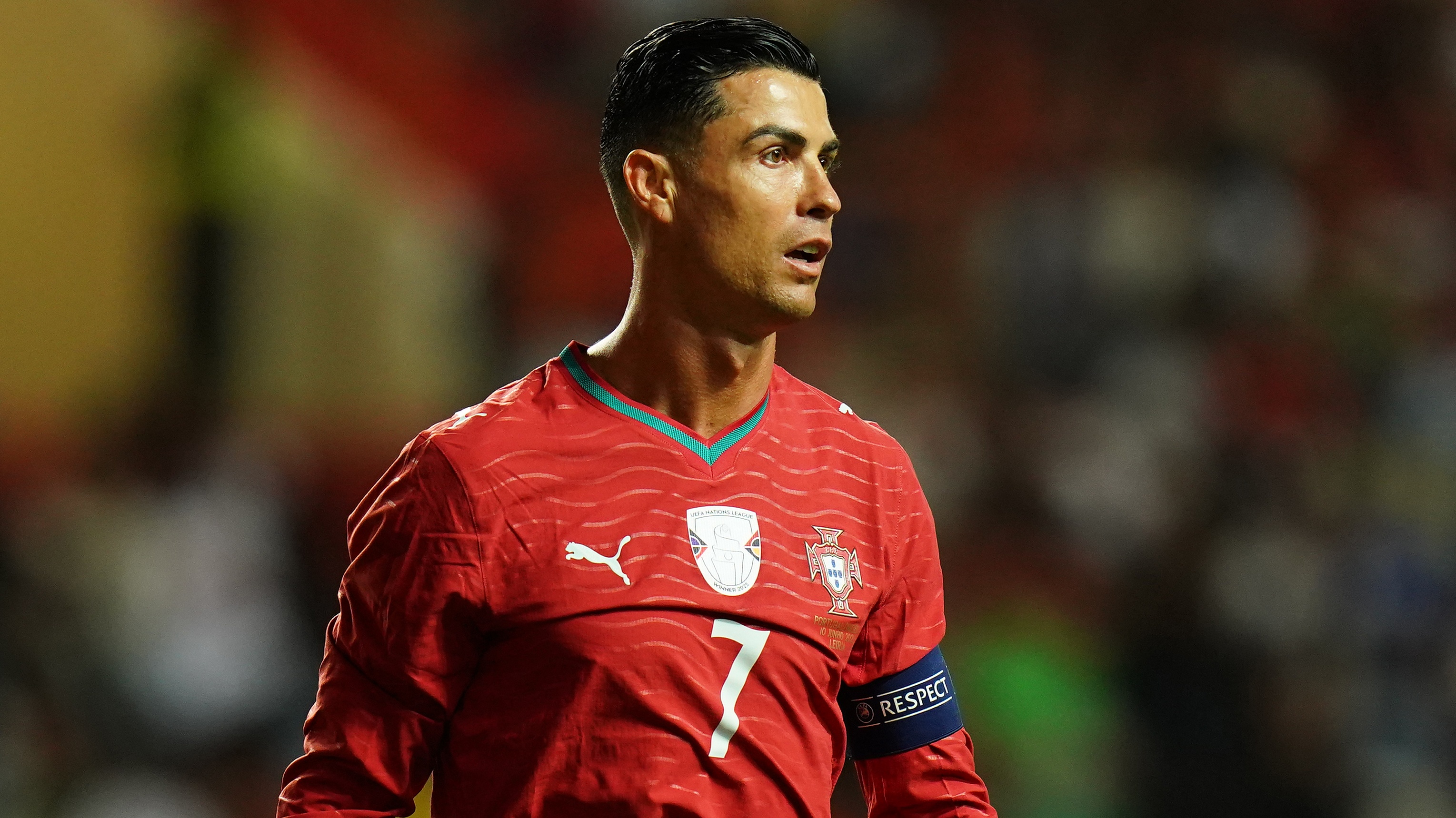 Cristiano Ronaldo of Portugal during the International Friendly match between Portugal and Nigeria at Estadio Dr Magalhaes Pessoa on June 10, 2026 in Leiria, Portugal