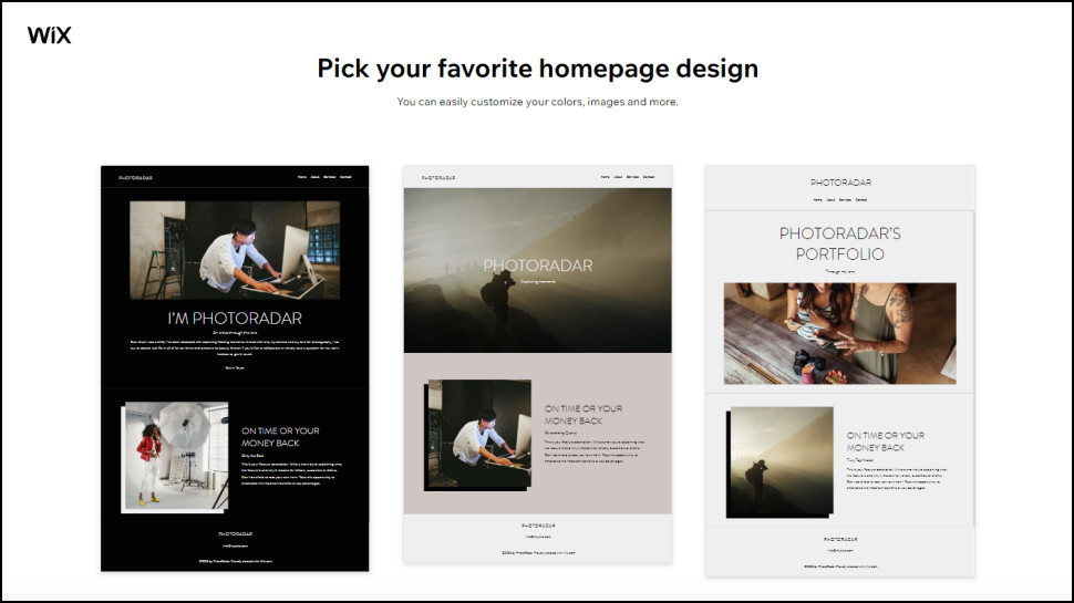 screenshot of design layout options on Wix