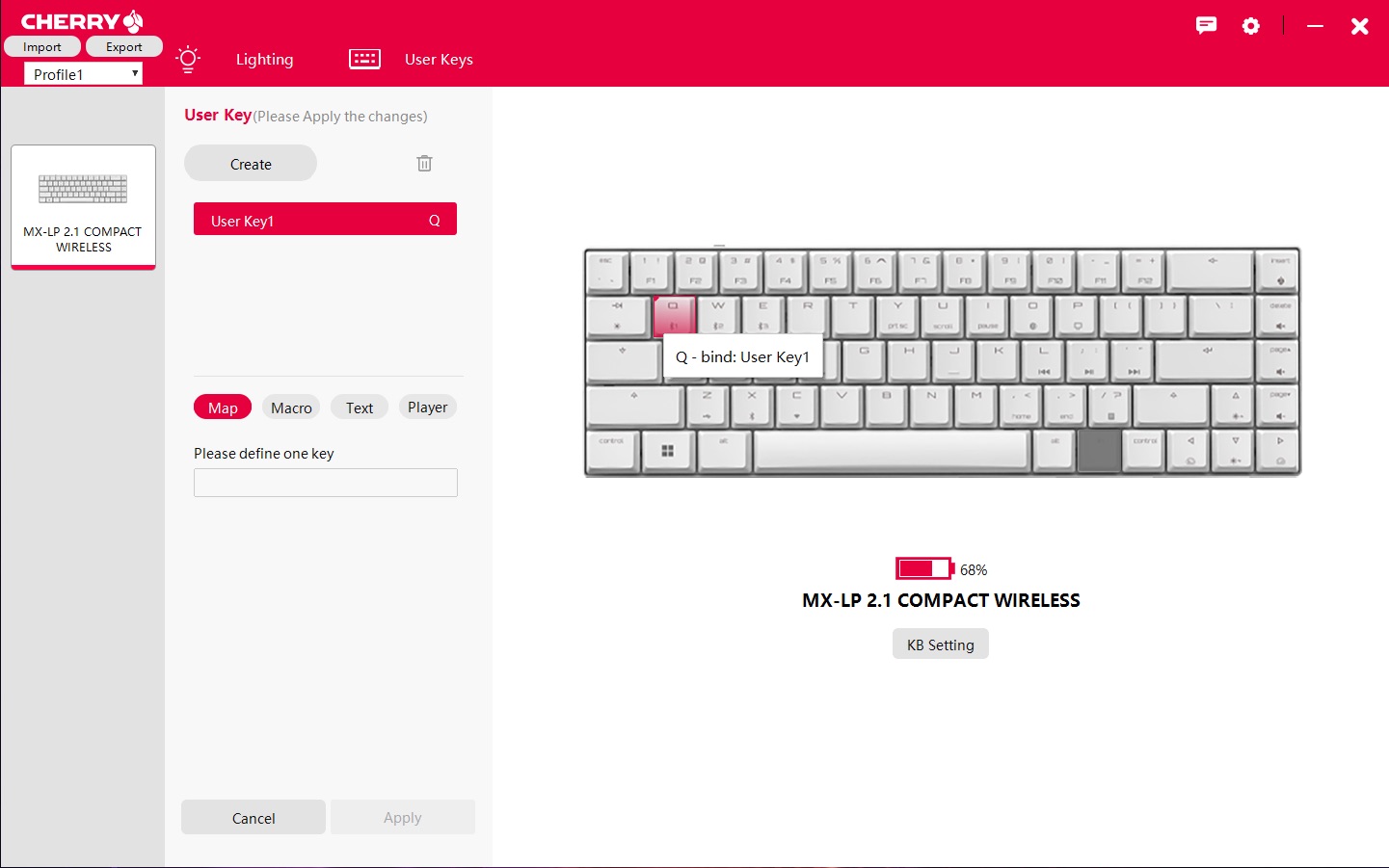 Cherry MX-LP 2.1 Compact Wireless app key binding