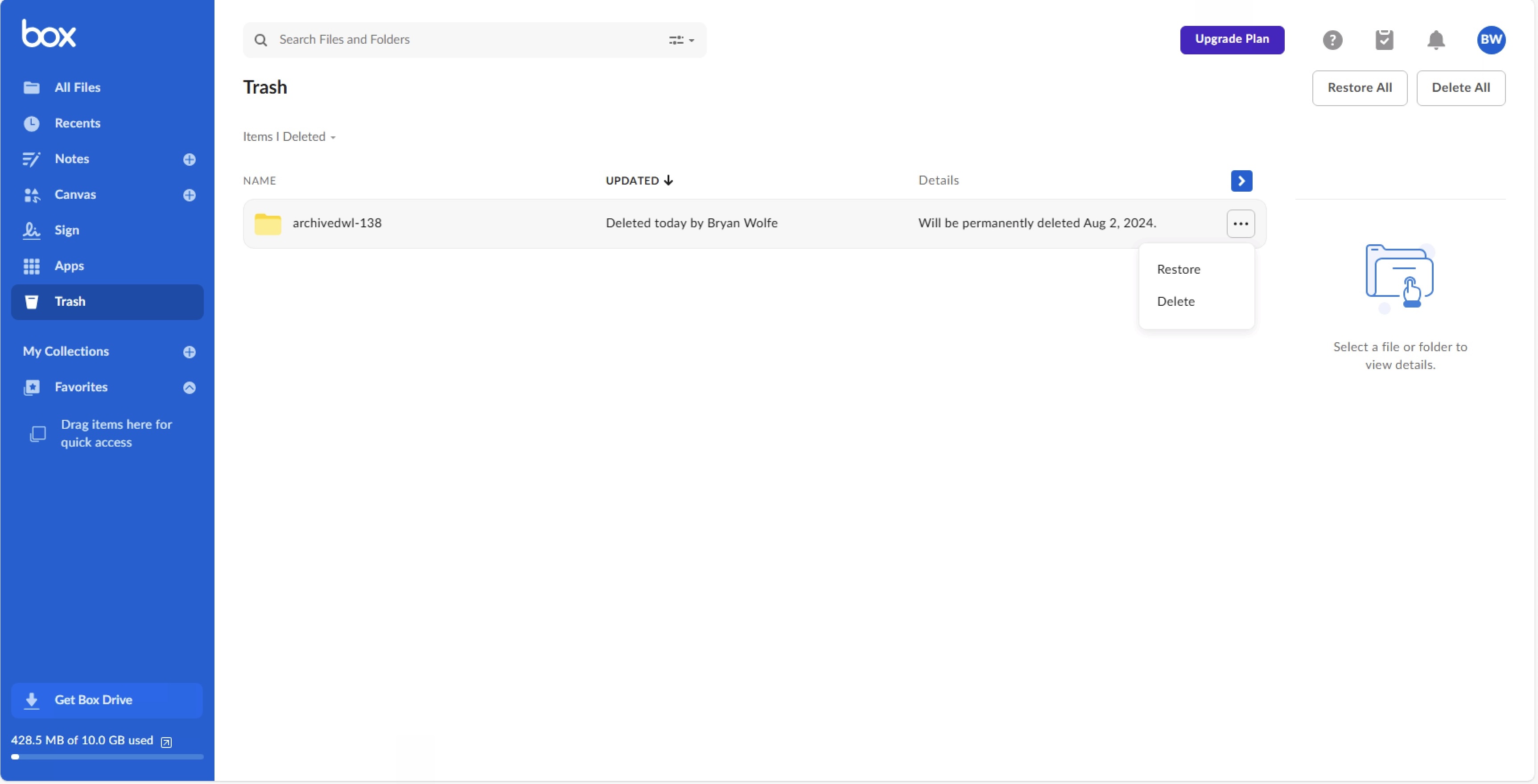 Box file recovery