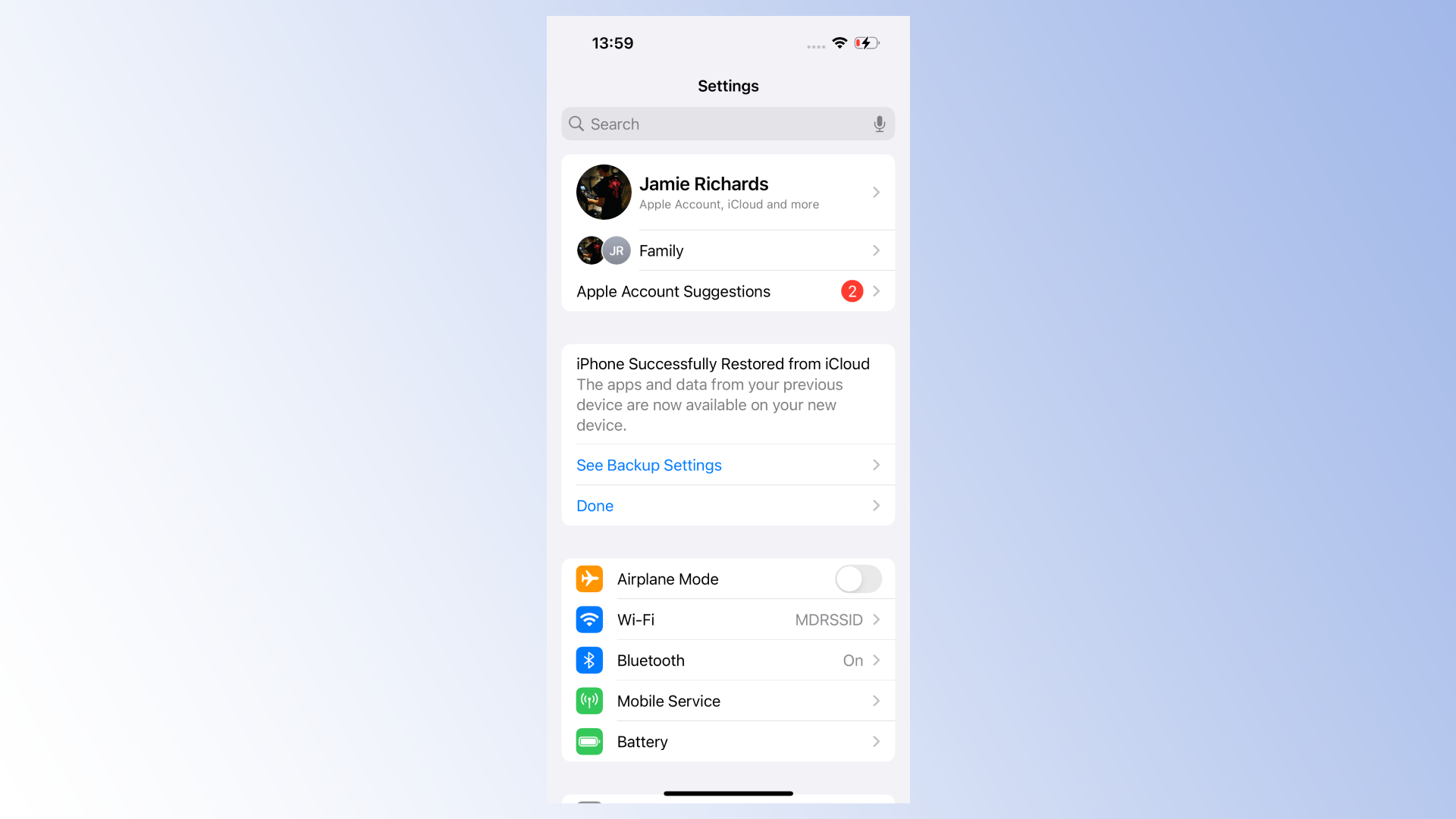 A screenshot of the iPhone settings app