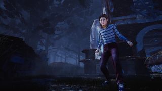 A survivor running around a graveyard