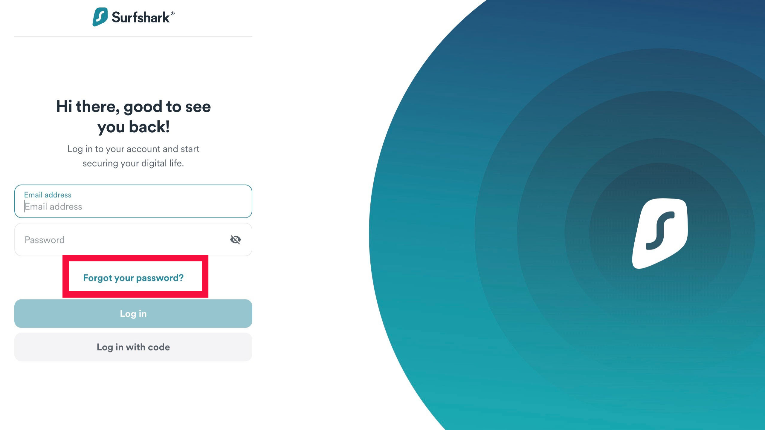 Surfshark login page