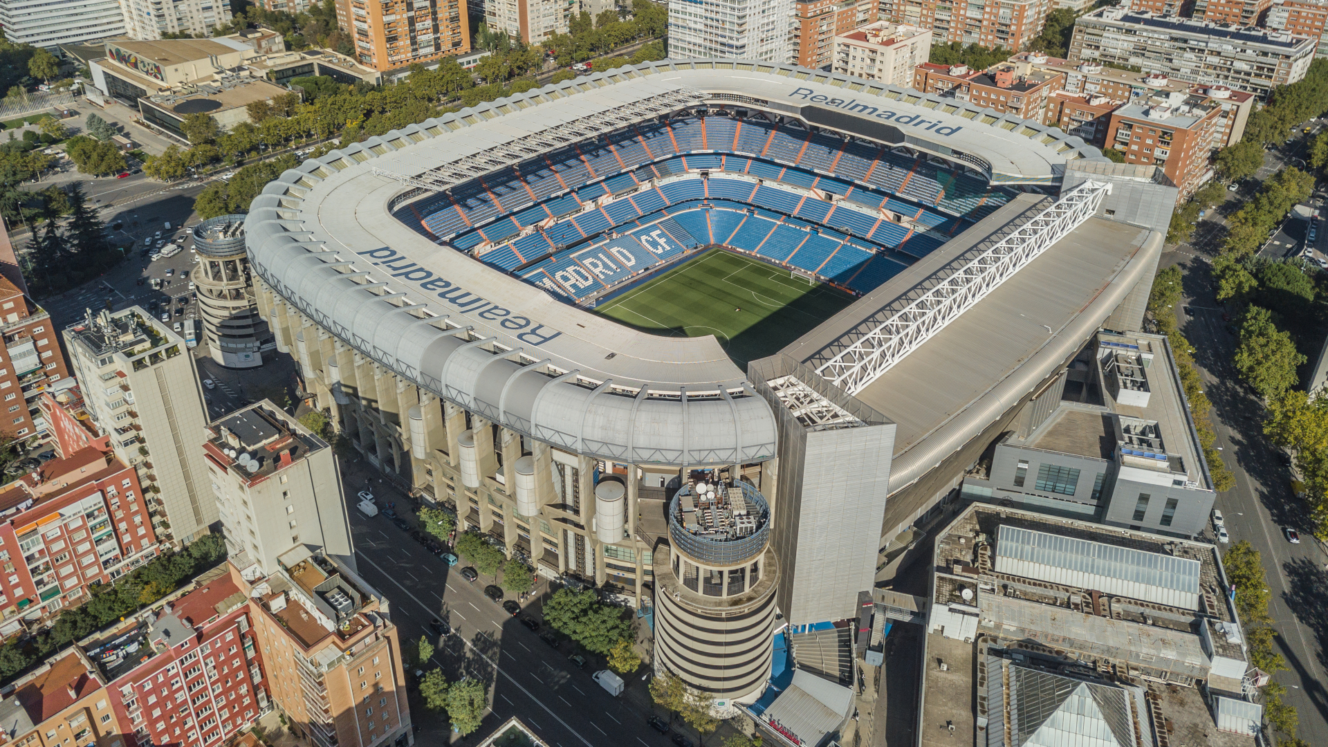 An aerial shot of the Santiago Bernabeu stadium - home of Real Madrid