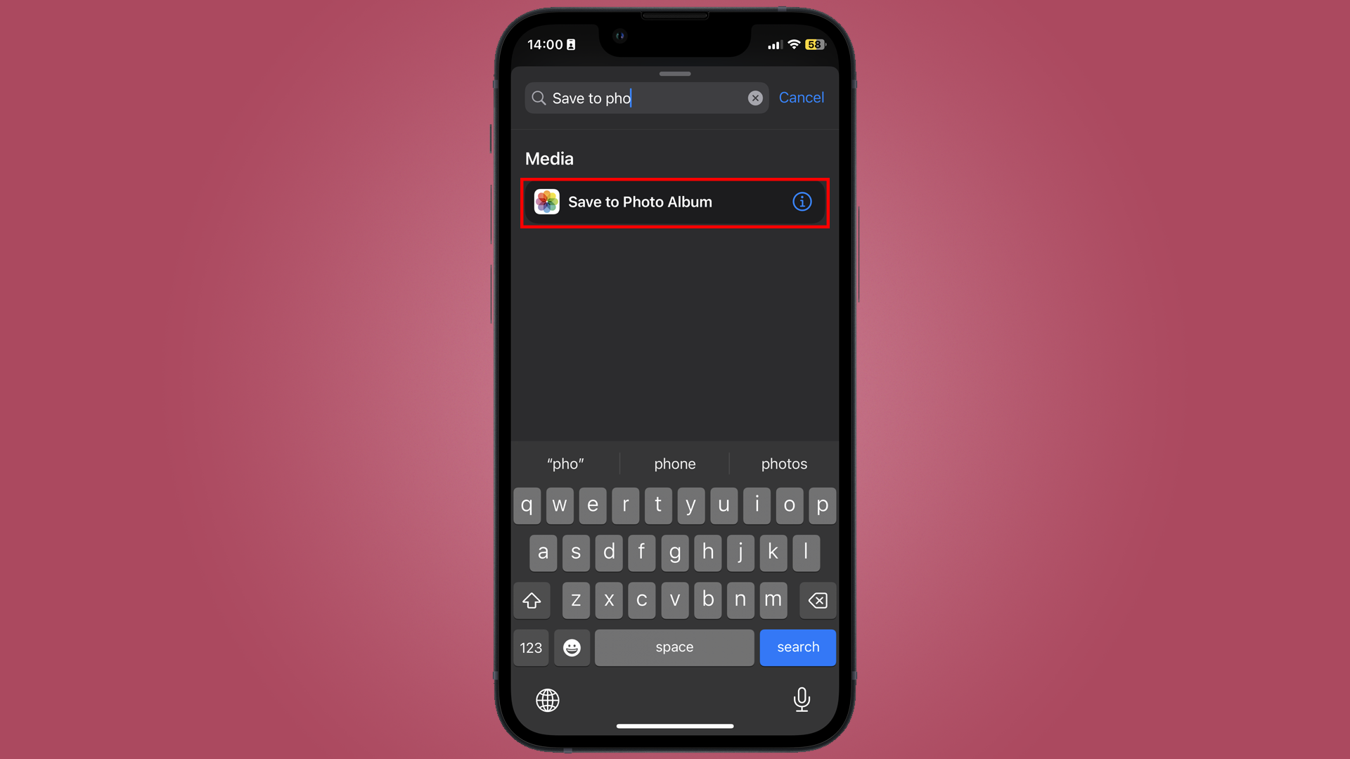 Image showing how you add save to photos shortcut