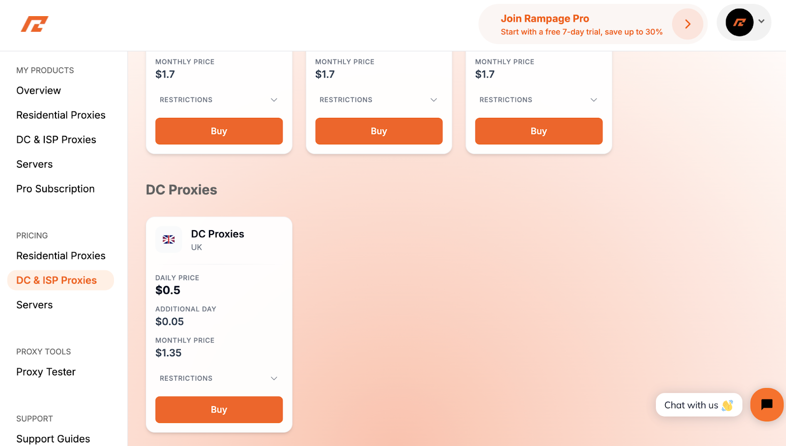 Rampage Retail plans and pricing