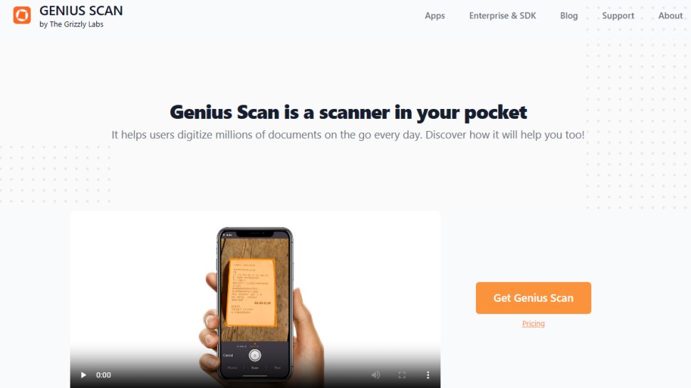 Website screenshot of Genius Scan (November, 2025)