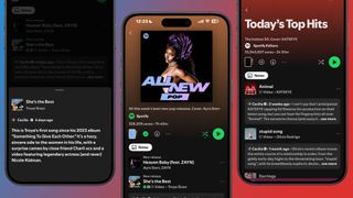 Three smartphones showing Playlist Notes in Spotify