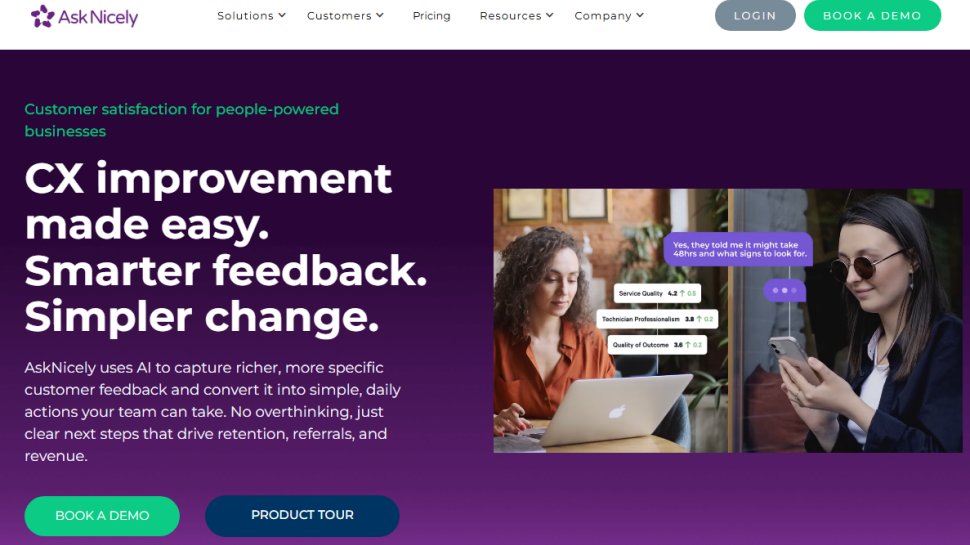 Website screenshot of AskNicely (November, 2025)
