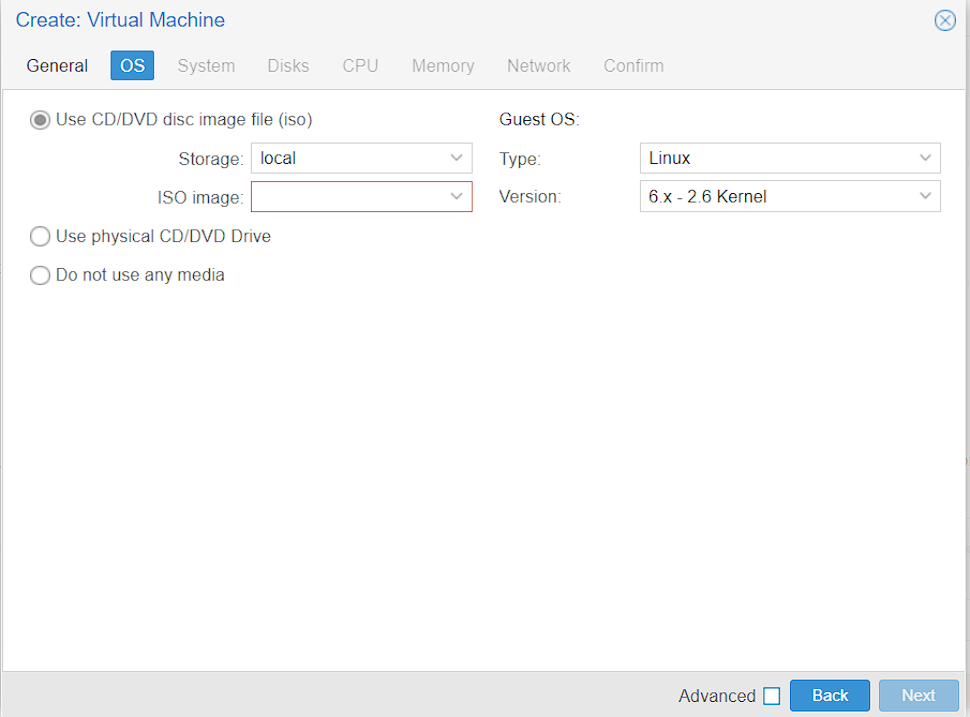 Proxmox virtual environment - creating a virtual machine