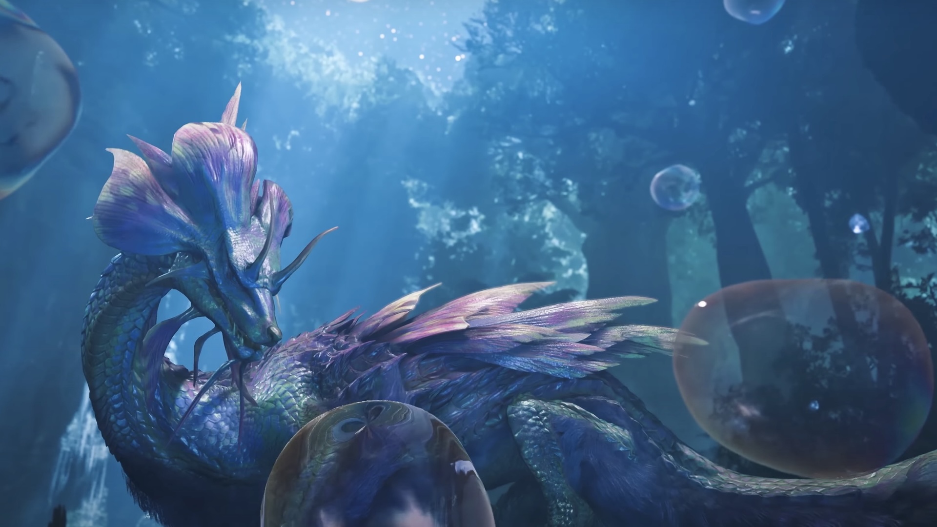 Mizutsune launches bubbles against a moonlit sky