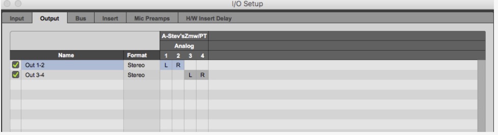 Pro Tools I/O Setup shows the default outputs for a Focusrite Scarlett 2i2 interface