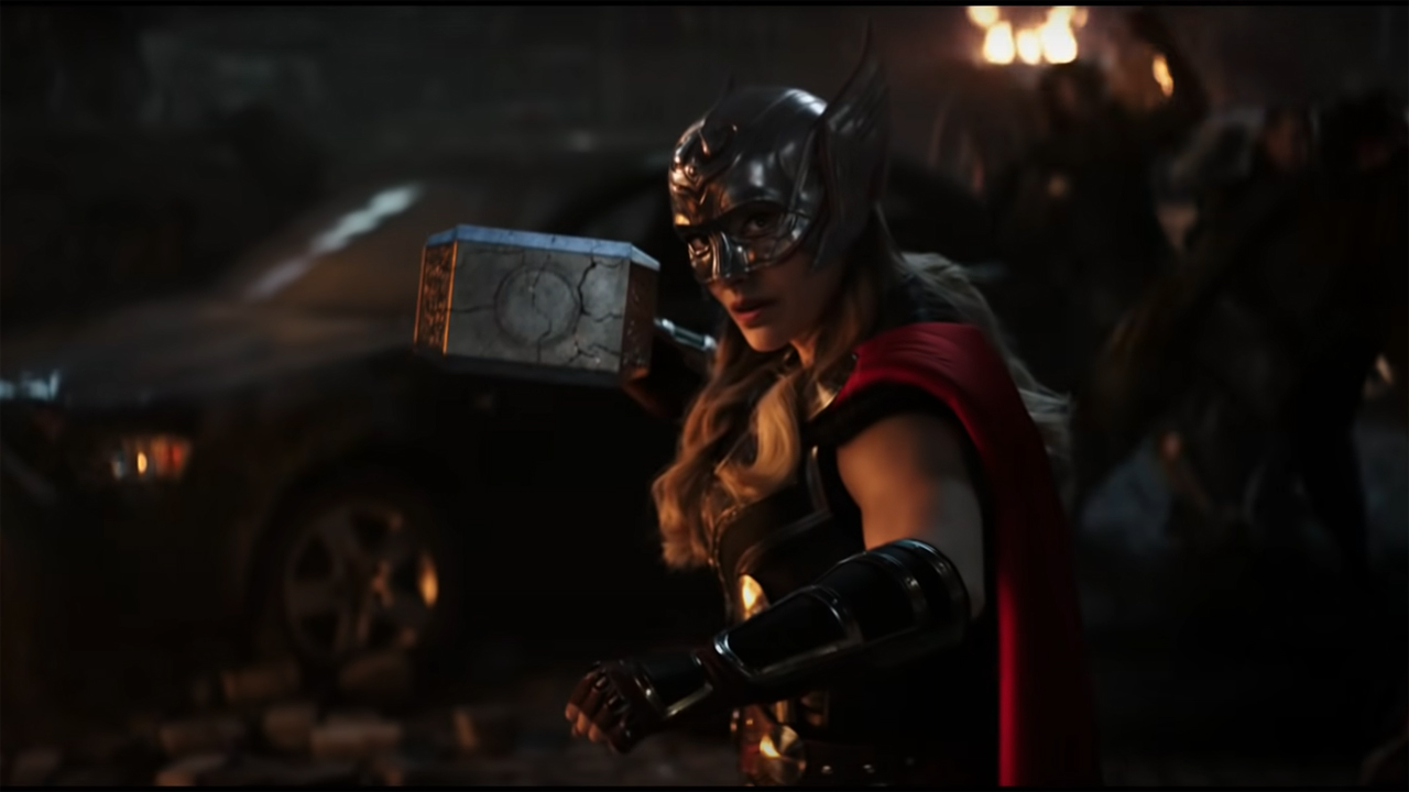 Jane Foster wields Mjolnir as The Mighty Thor in Thor: Love and Thunder