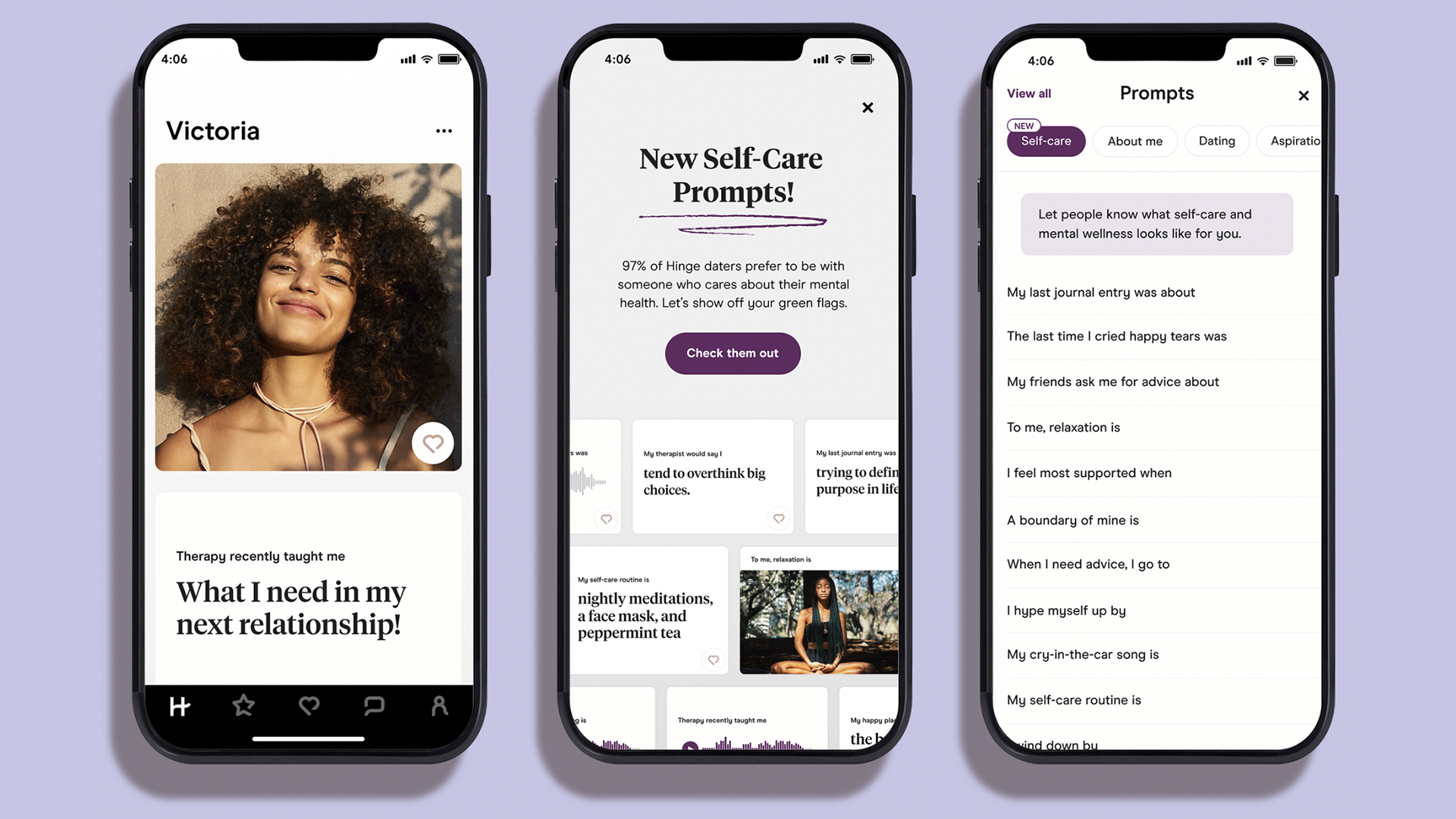Hinge self-care feature