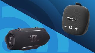JBL Xtreme 5 and Tribit Stormbox Micro 3 on a blue gradient background