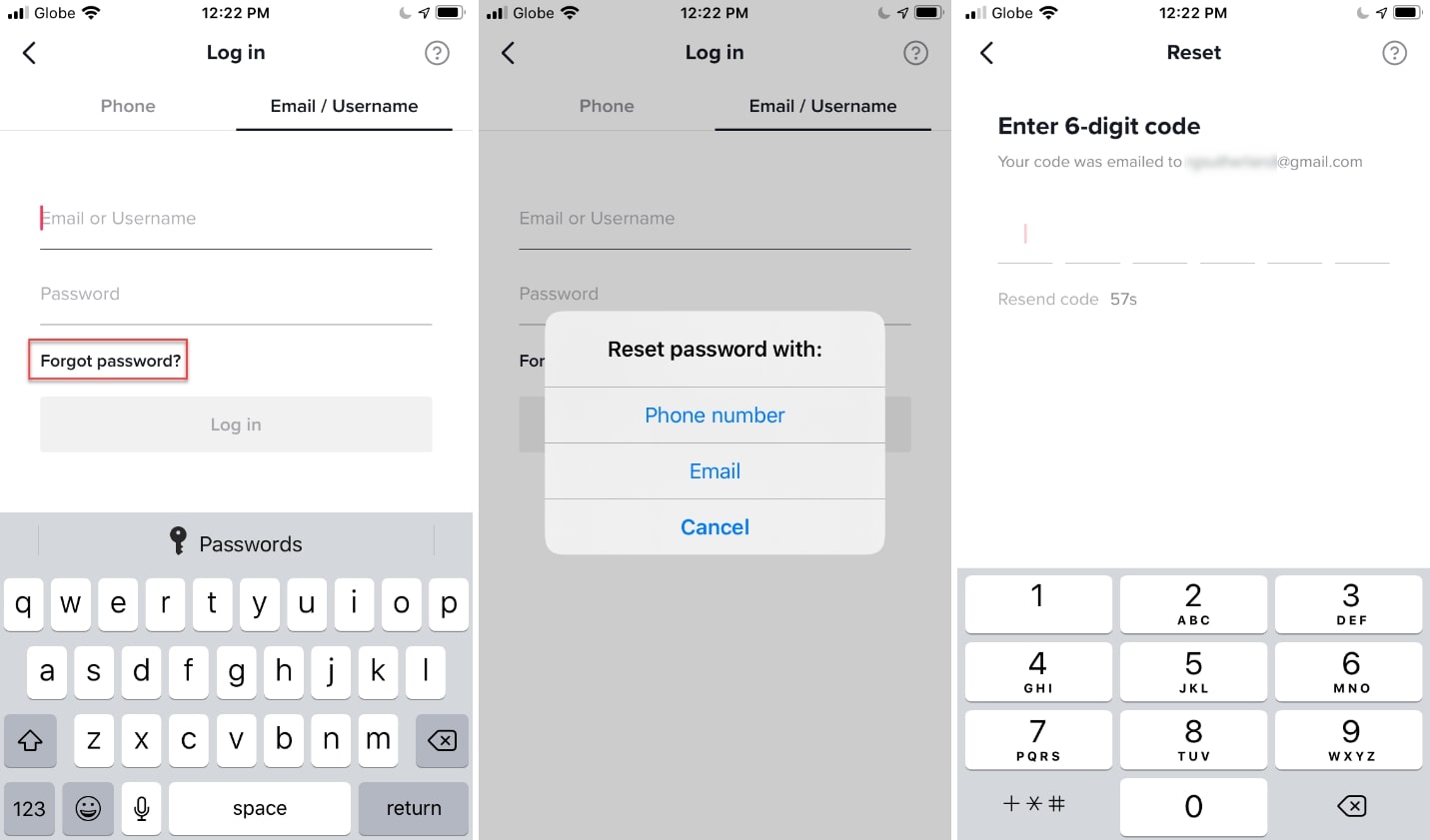 TikTok password