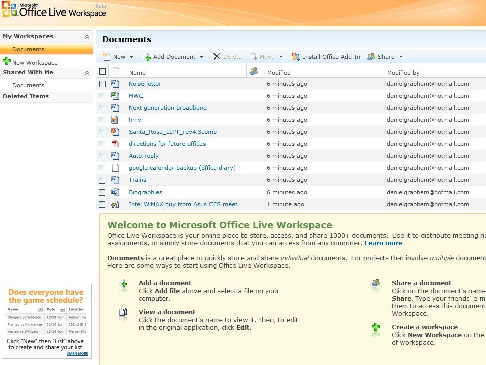 Microsoft Office Live Workspace, part of the Equipt package