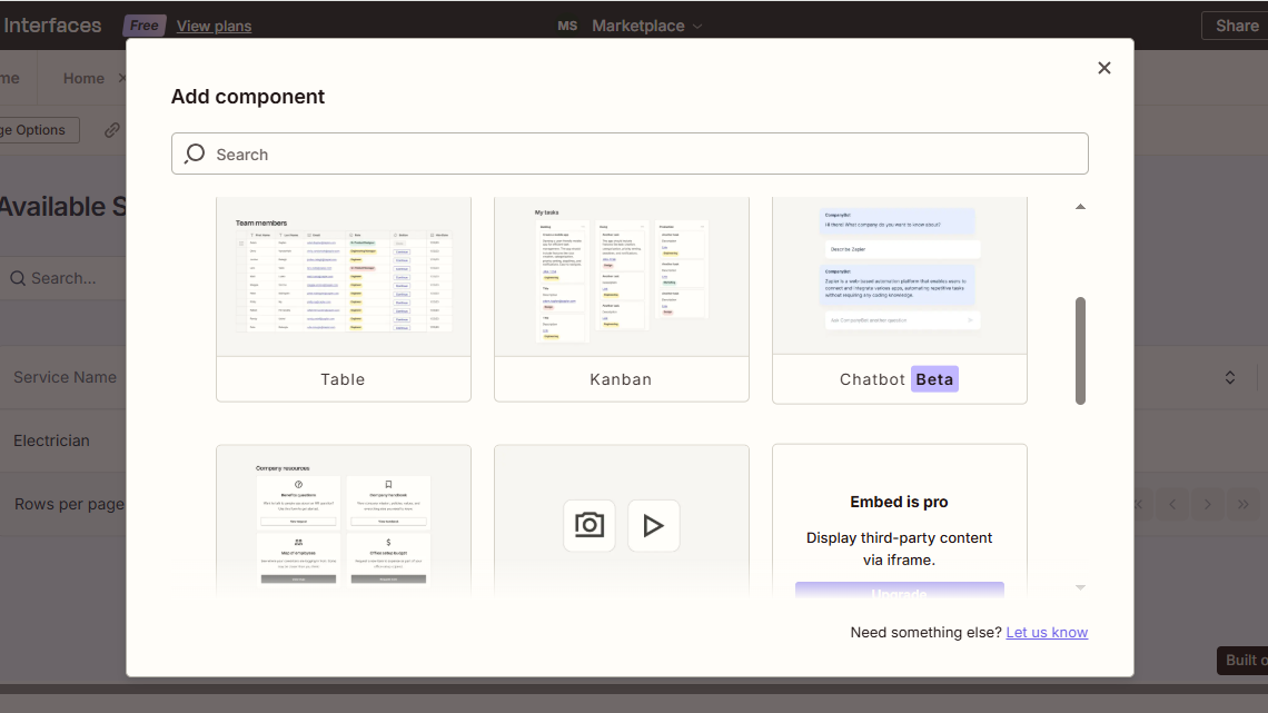 List of available components in Zapier Interfaces
