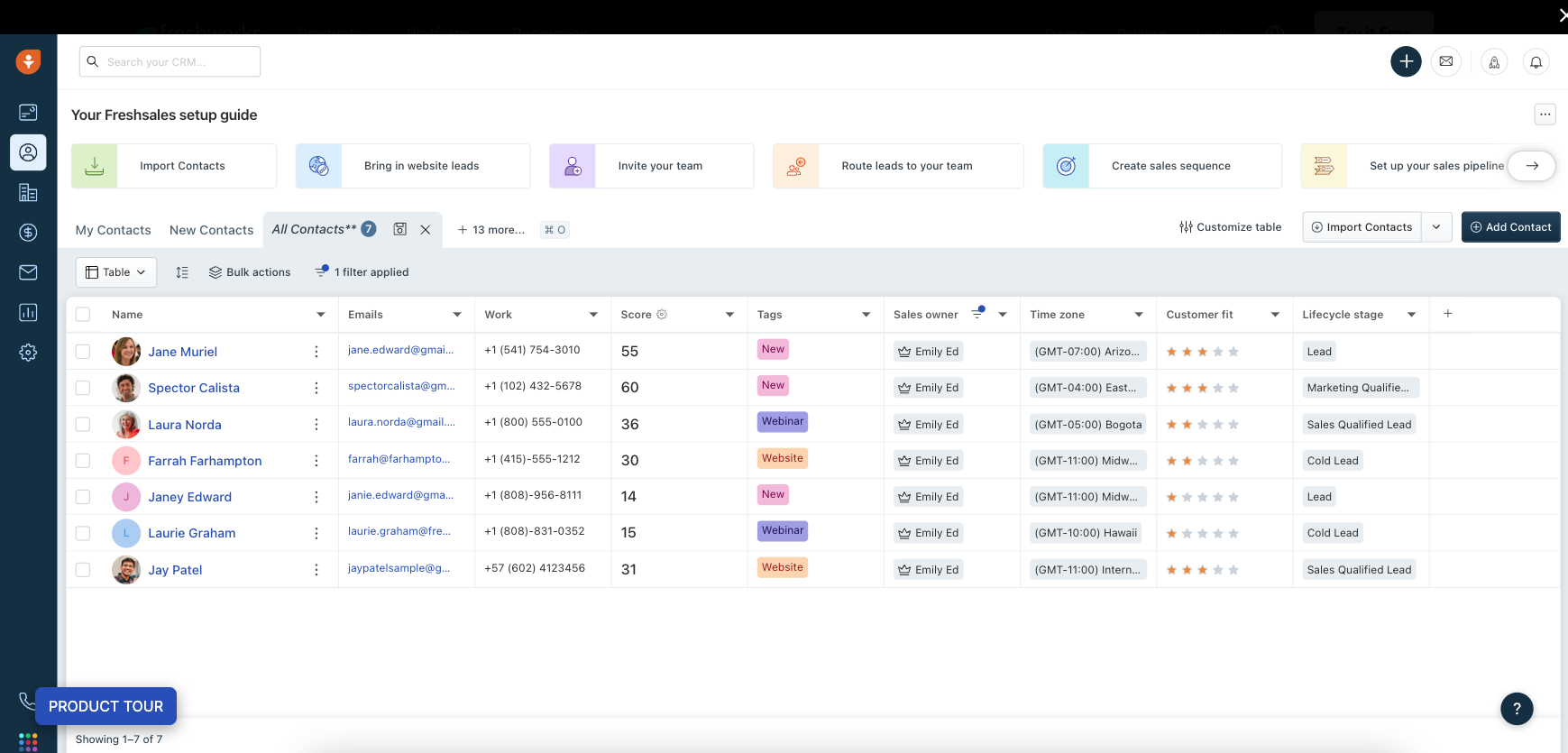 Screenshot of freshsales CRM