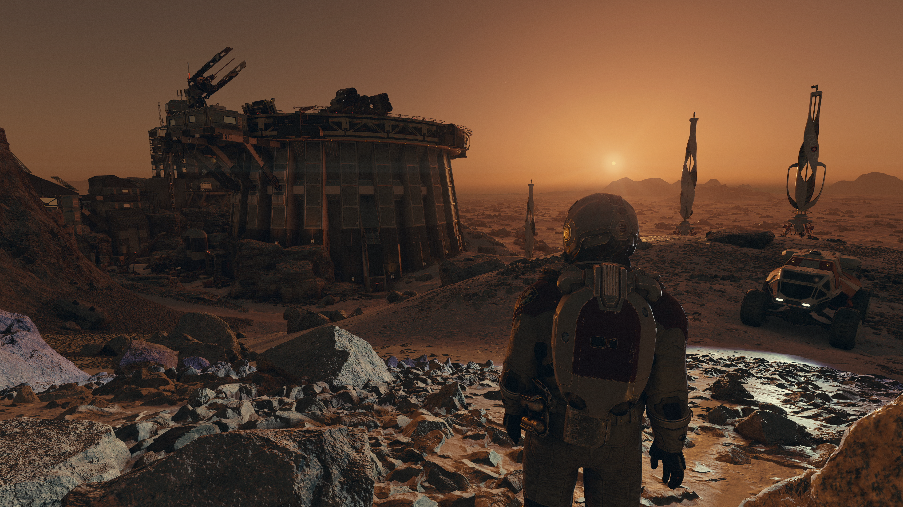 A Starfield promotional screenshot taken on a recent build of the game showing some of its recent content.
