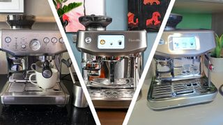Split image of three Breville espresso machines