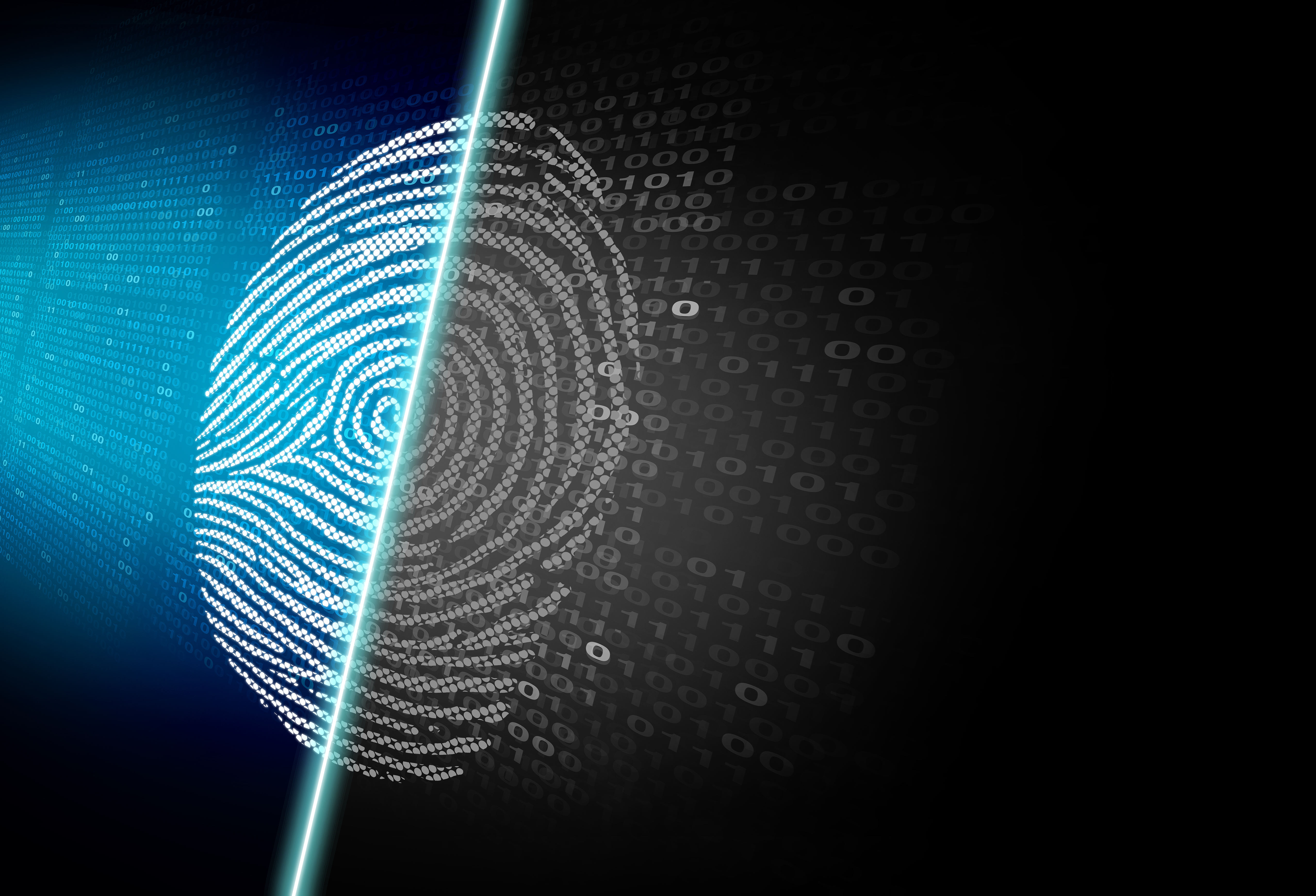 A digital fingerprint being scanned with code running in the background