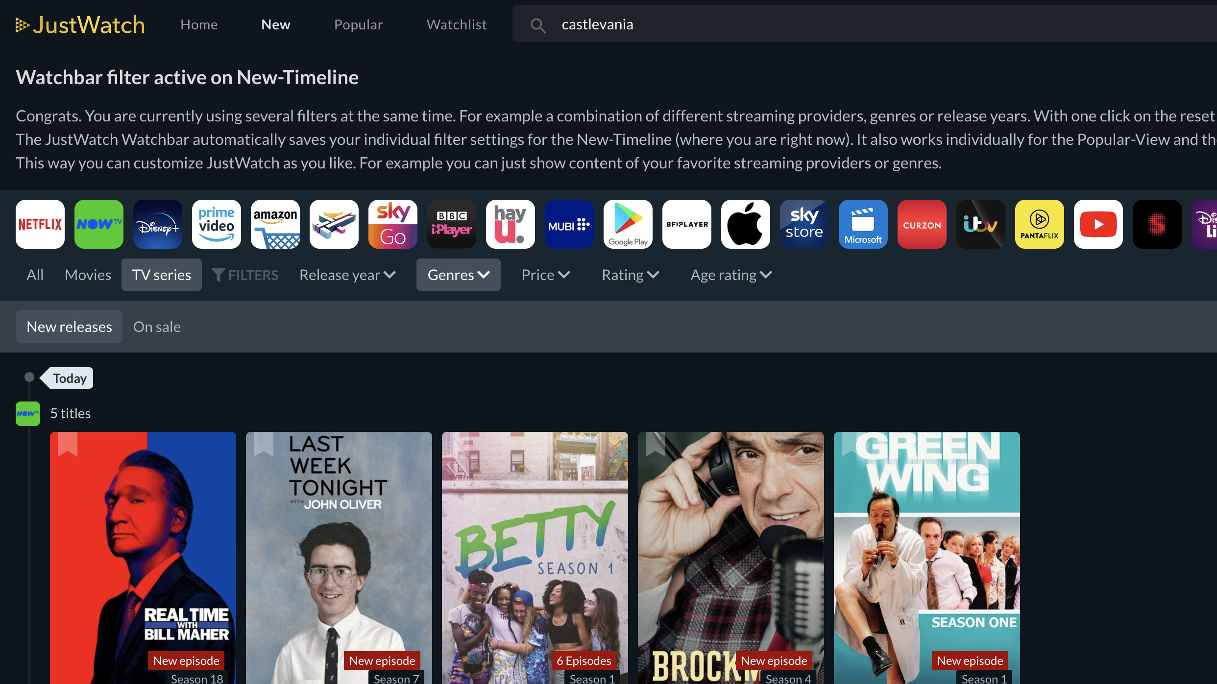JustWatch has an extensive filter system