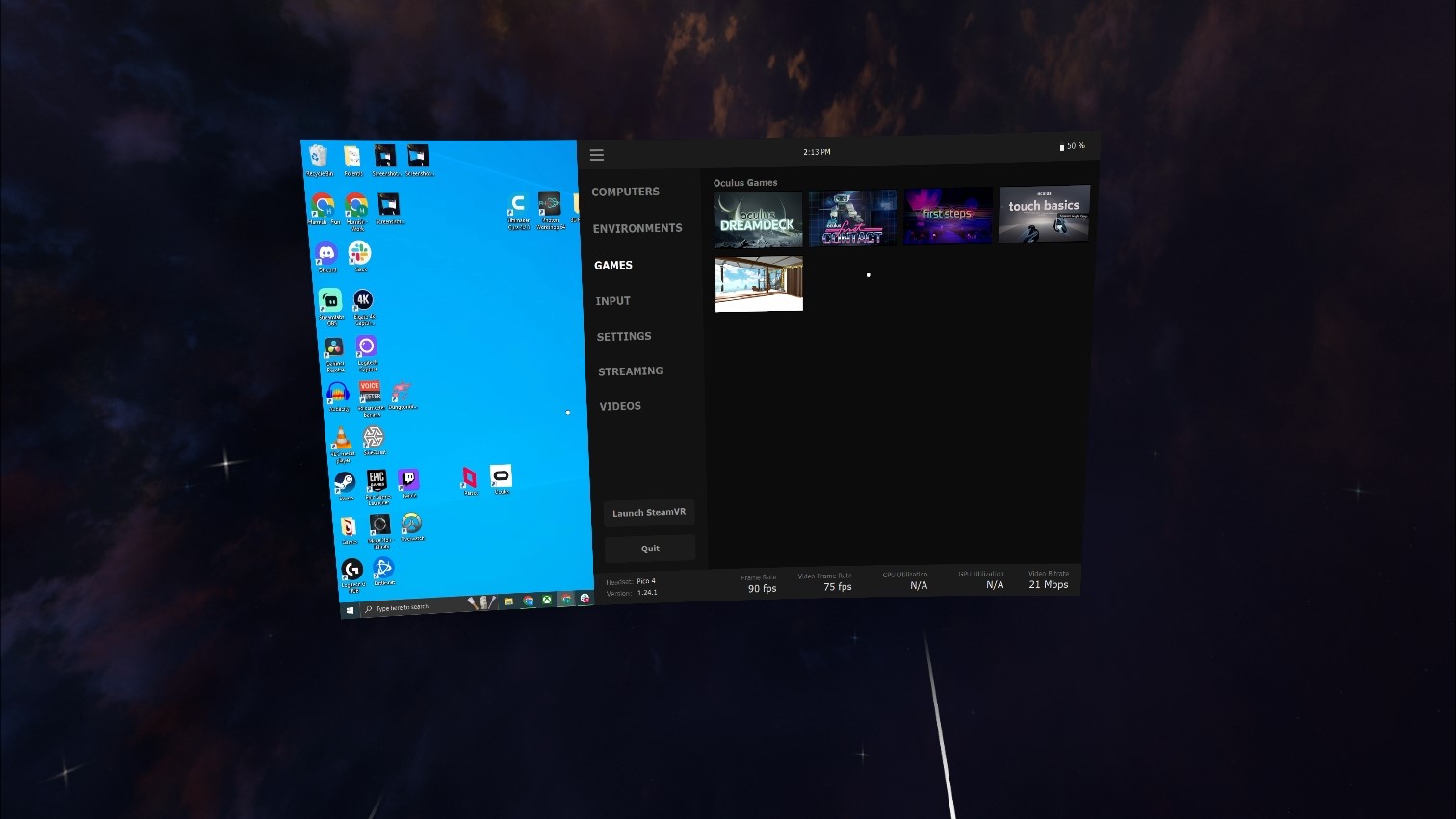 The view of my computer screen in VR using Virtual Desktop