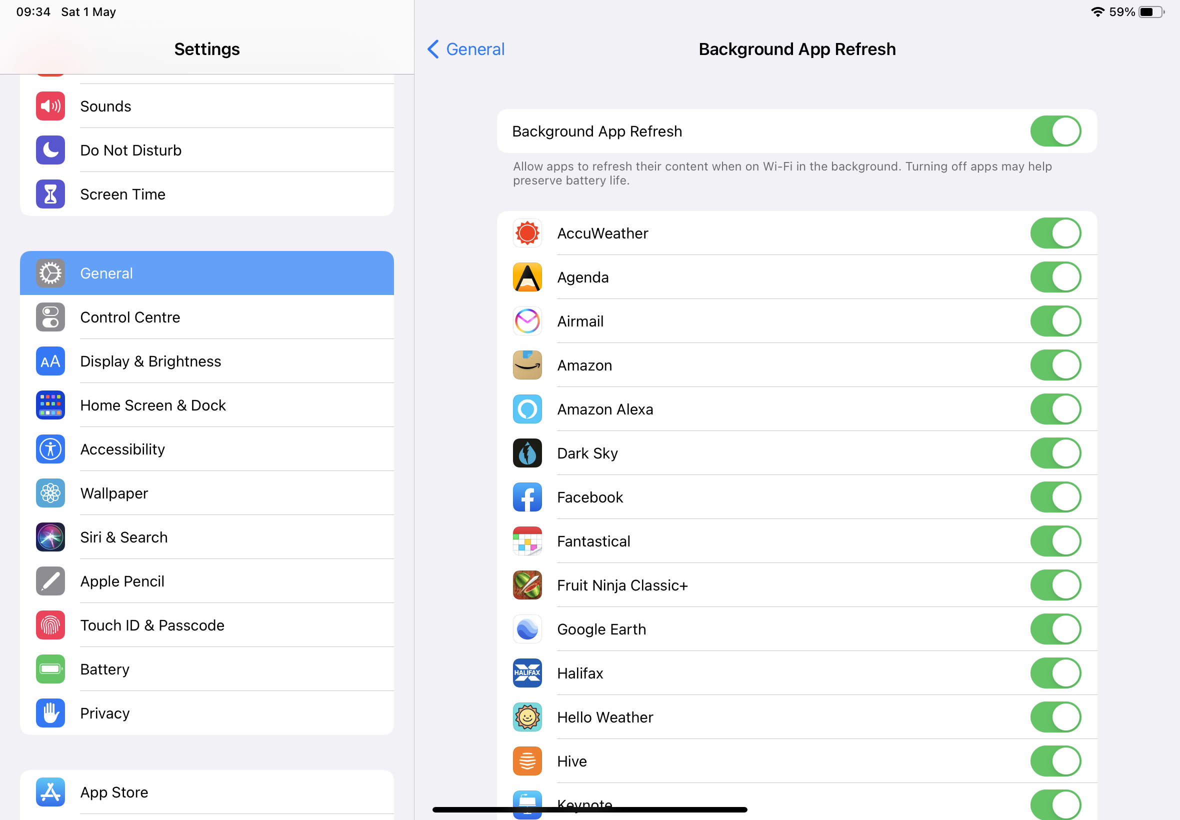 Settings screen