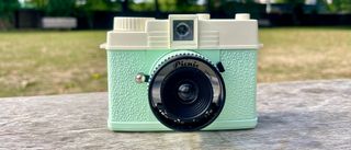Lomography Lomourette half-frame film camera on a park bench