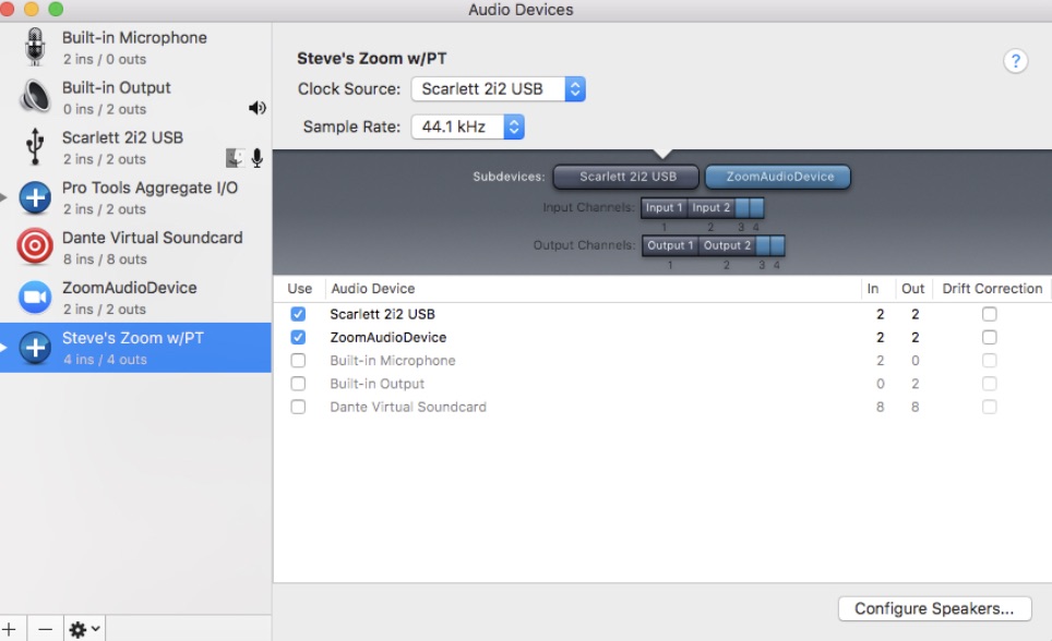 Creating an aggregate audio device in Audio MIDI Setup
