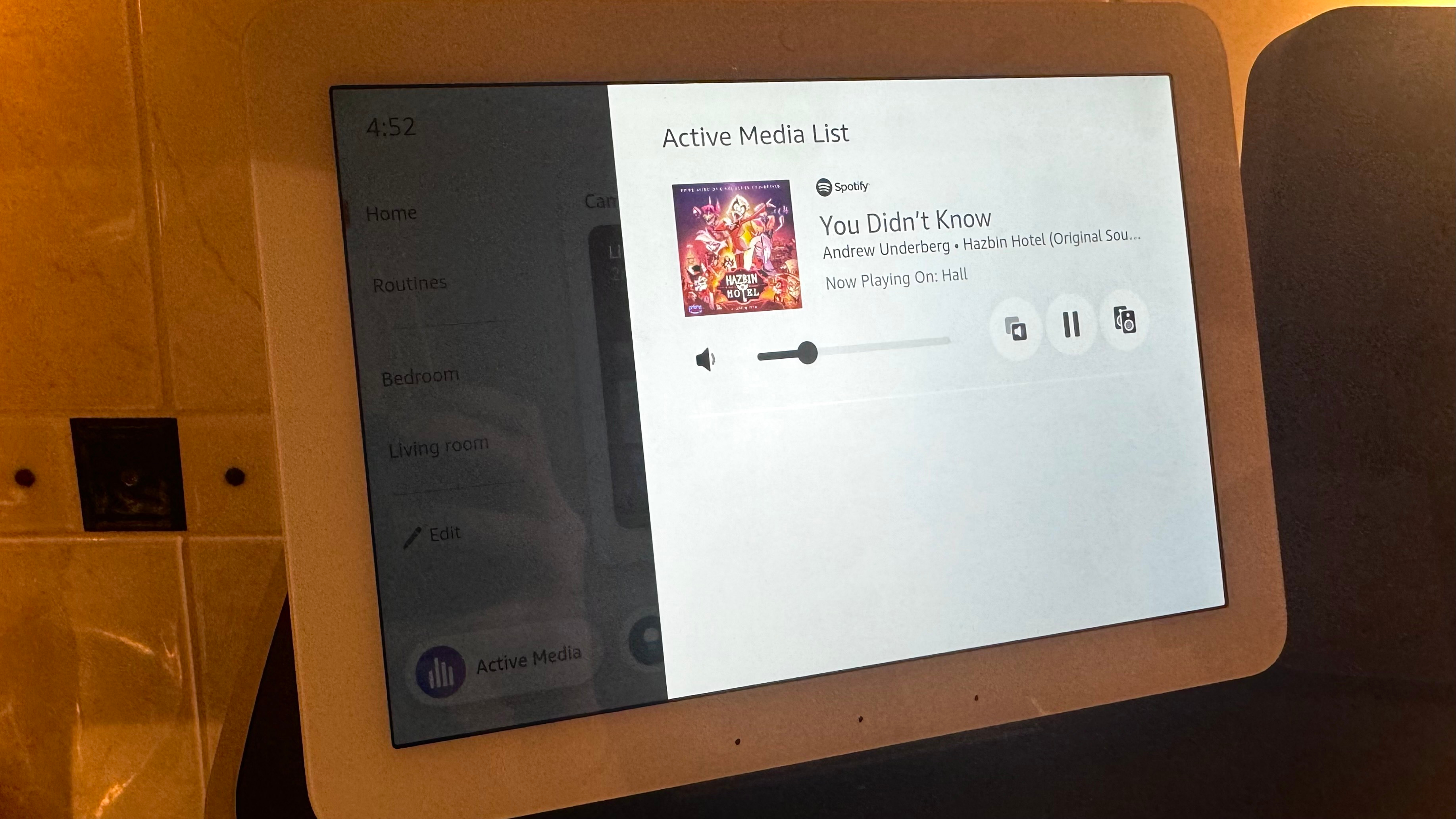 Amazon Echo Hub showing the active media list